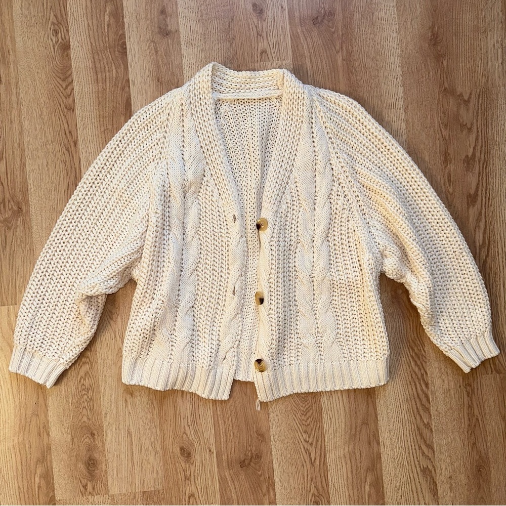 Chunky Neutral Knit Cardigan Sweater